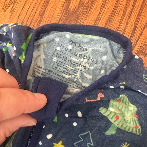 Little Sleepies Navy and Green Christmas Tree Print Zippy Pajamas - Picture 2 of 4